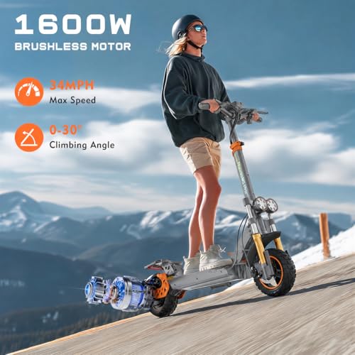 Image of M5 Pro Electric Scooter with Seat & Storage Box, 1600W Motor, 34 MPH, 43-50 Miles Range, 48V /20.8Ah Battery, LED Display, Rear Drive, Dual Suspension & Hydraulic Damping System