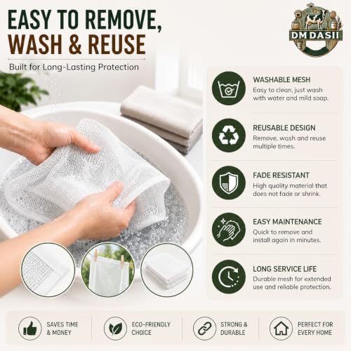 Image of DM DASII Window Mosquito Net with Self Adhesive Velcro Tape | Fiberglass Mesh Window Insect Screen | Washable Reusable Fly Bug Protection Mesh for Home | White, 2 * 3 ft |
