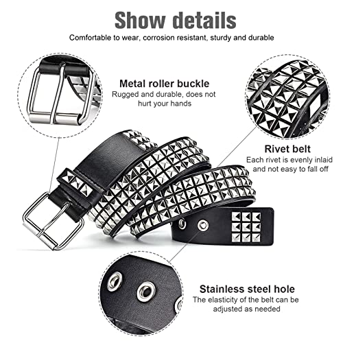 Studded Metal Punk Rock Rivet Emo Pyramid Stud Belt - Threads Goth for Women Men Jeans Skirt (Classic Black)3