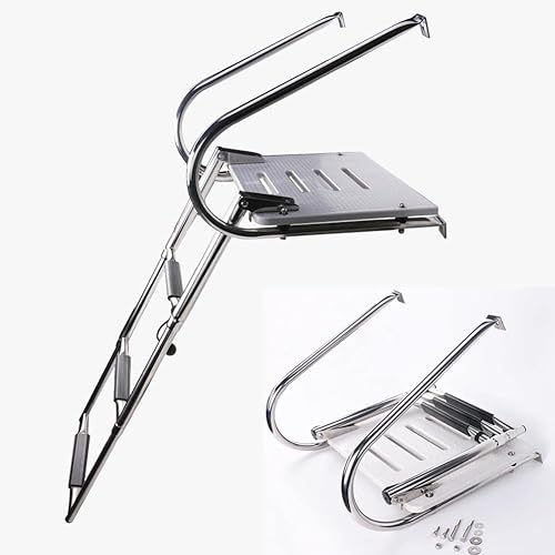 Escalera de plataforma de fibra de vidrio de 3 peldaños de acero inoxidable para cubierta de barco con 2 pasamanos