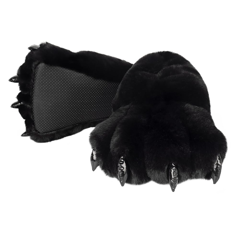 JUNBOON Fuzzy Bear Feet Paw Slippers Cat Wolf Fox Animal Claw Shoes Furry Boots Costume Accessories for Adult Halloween Cosplay Indoor