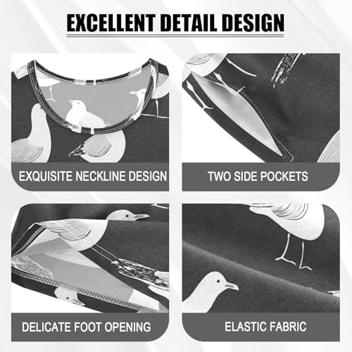 ALAZA Seagull Black Pajamas Set Short Sleeve Cotton Sleepwear Summer Pjs 2 Piece 5-14Y4