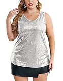 IN'VOLAND Women's Sequin Tops Plus Size Glitter Tank Top Sleeveless Sparkle Shimmer Shirt Tops Camisole Vest Silver