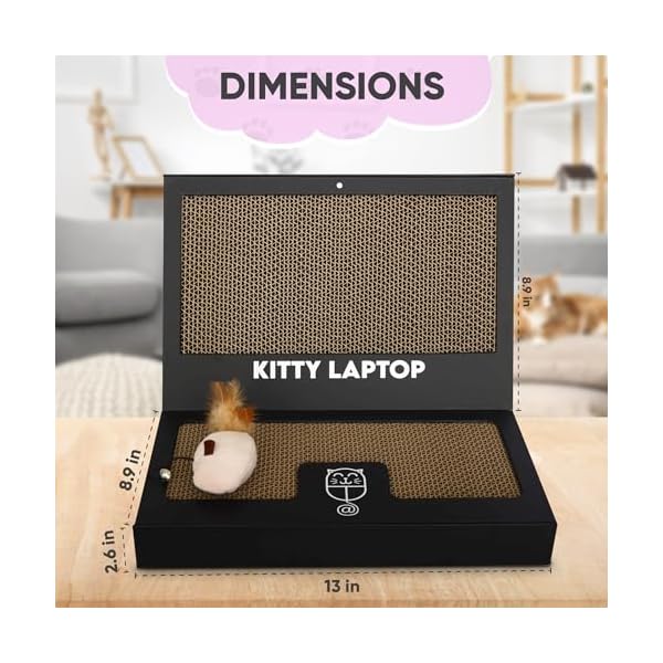 Kitty Laptop - Spielzeug für Katzen mit interaktiver Plüschmaus mit Katzenminze - Katzen-Computerspielzeug gegen Langeweile mit 50 Aufklebern – Bild 3