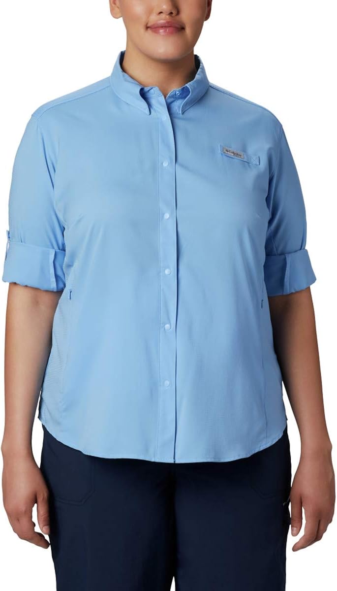 Columbia Womens PFG Tamiami II Long Sleeve Shirt, White Cap, 3X