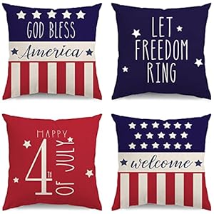 Glaring 4th of July Decorations Pillow Covers 18×18 Independence Day Memorial Day Set of 4 American Flag Stars and Stripes Patriotic Throw Pillow Covers USA Freedom Pillows Decor