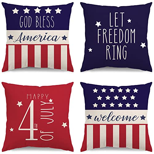 Glaring-4th-of-July-Decorations-Pillow-Covers-18x18-Independence-Day-Memorial-Day-Set-of-4-American-Flag-Stars-and-Stripes-Patriotic-Throw-Pillow-Covers-USA-Freedom-Pillows-Decor Glaring 4th of July Decorations Pillow Covers 18×18 Independence Day Memorial Day Set of 4 American Flag Stars and Stripes Patriotic Throw Pillow Covers USA Freedom Pillows Decor