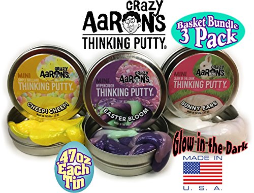 Crazy Aaron's Thinking Putty Mini Tins Easter Bloom Hypercolor, Bunny Ears Glow in The Dark & Cheep! Cheep! Simply Brilliant Easter Basket Bundle - 3 Pack