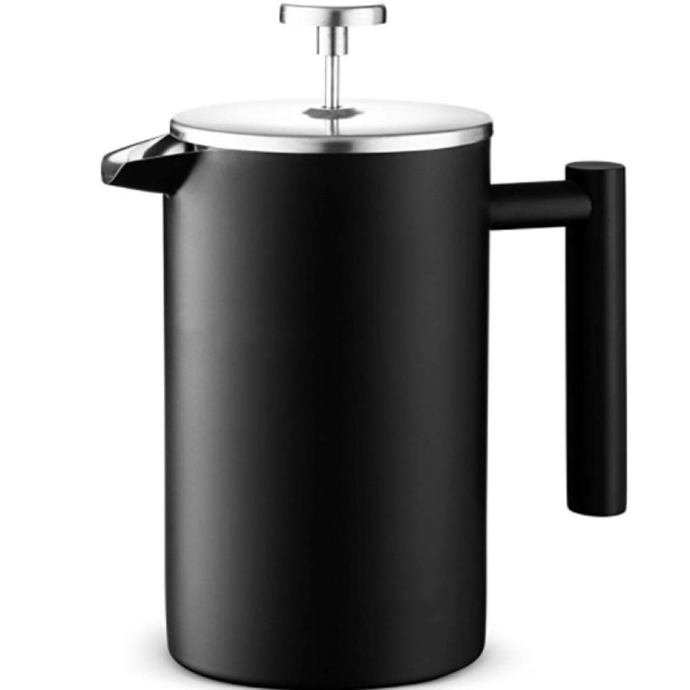 French Press ekspres do kawy czarny matowy mała ilość porysowanych ręcznie mytych dwuwarstwowy garnek ze stali nierdzewnej do filtrowania kawy