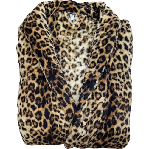 Moon Peignoir en polaire corail pour homme et femme - Col confortable - Léger, léopard, XXL