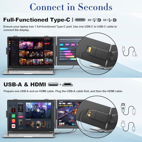 Image of Teamgee 14 Inch Laptop Screen Extender, 1080P FHD Laptop Monitor Extender, Portable Monitor for Laptops 13-17.3 inch with USB-C /HDMI Port, Plug & Play for Windows /Mac /Android /Switch /PS5