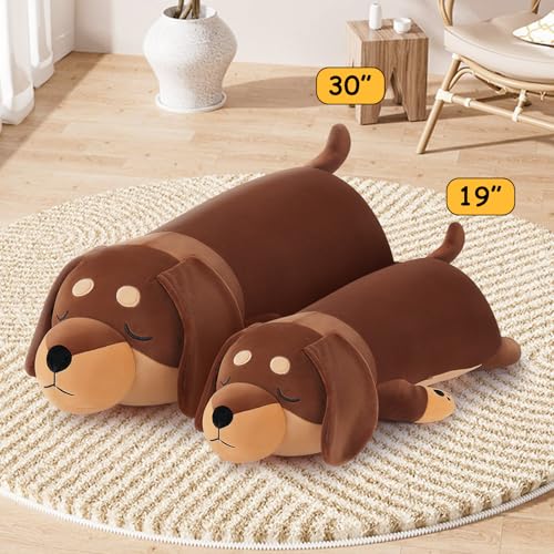 Image of Auspicious beginning 19'' Large Dachshund Dog Plush Stuffed Animal- Cute Weiner Dog Plush Pillow Plushies, Big Dachshund Plush Toy, Cute Hugging Weiner Dog Stuffed Animal Birthday Gifts