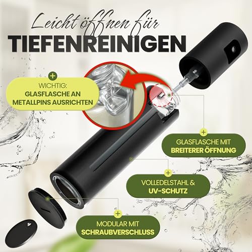 Leisure Life® | NEU: Premium Ölsprüher 2.0 – Volledelstahl 100 ml | UV-Schutz, BPA-frei, spülmaschinenfest | gleichmäßiger Sprühnebel | für Küche, Grill & Airfryer 2