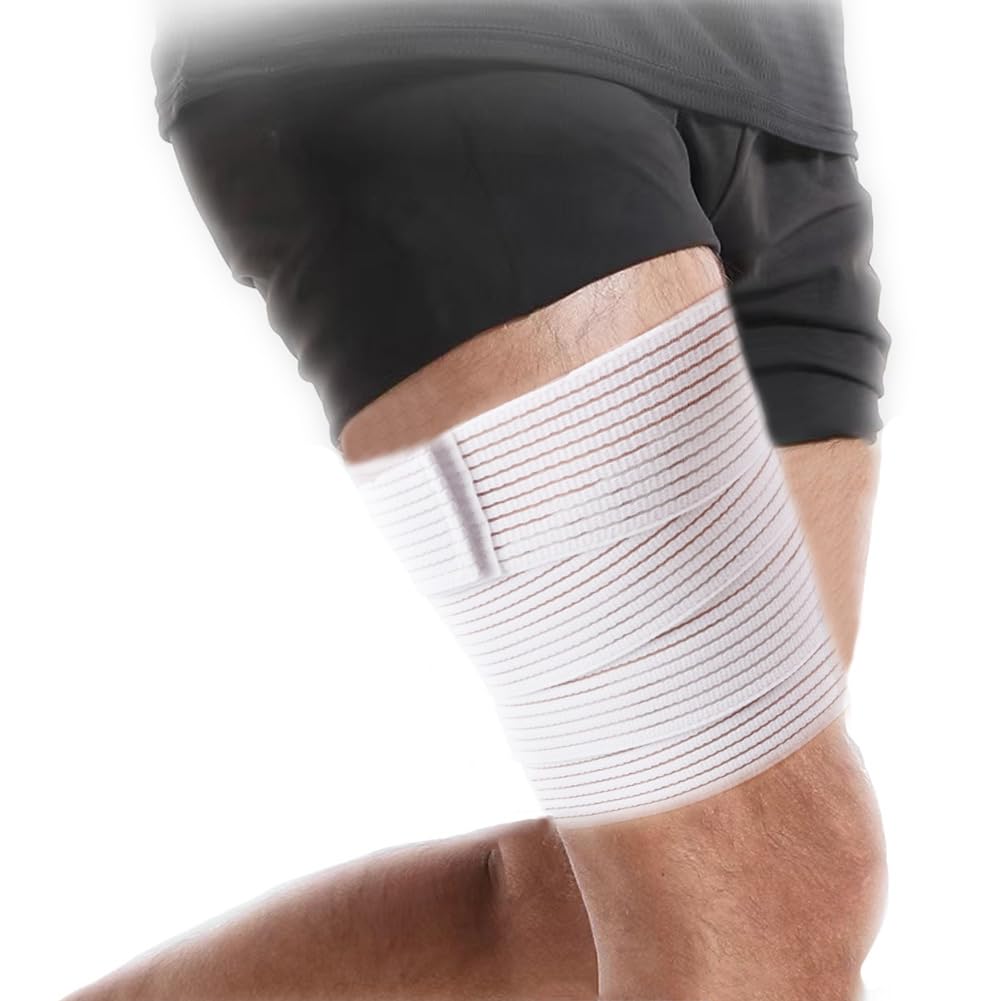 Thigh Compression Garment Bandage Brace Wrap Suitable for Men and Women, Knee Lower Leg Calf Support Band, Thigh Pain Relief, Breathable and Adjustable, White - Image 3