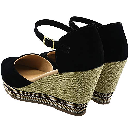 Sandália Feminina Anabela Plataforma Salto Médio Moda Sapato cor:preto;tamanho:35