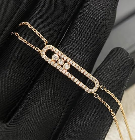 Women's crystal bracelet, 925 silver bracelet, gold rhinestone bracelet, classic smart double-layer chain stacking jewelry, three-diamond U-shaped light luxury high-end bracelet, luxurious, fashionabl2