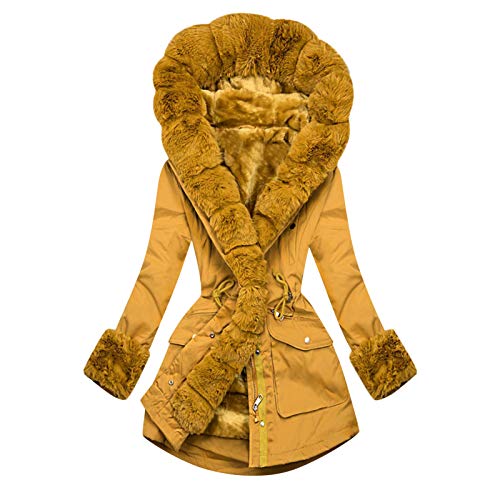 Parka en peluche jaune mi-longue idéale pour vos balades en ville