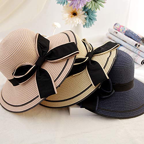 Cappello da Donna in Paglia Intrecciata,Cappelli da Sole Estivo in Paglia Intrecciata con Protezione Uv e Decorazione a Fiocco,Cappello da Spiaggia Traspirante e Leggero per Esterni,Viaggi,Feste