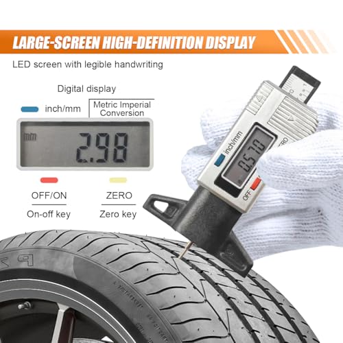 Image of ZIMISI LCD Display Tire Tread Depth Gauge, Digital Tire Depth Gauge with Inch /MM Conversion of 0-1 Inches, Tread Checker Tester Measuring Gauge Tool for Car Motorcycle Truck SUV (Silver)