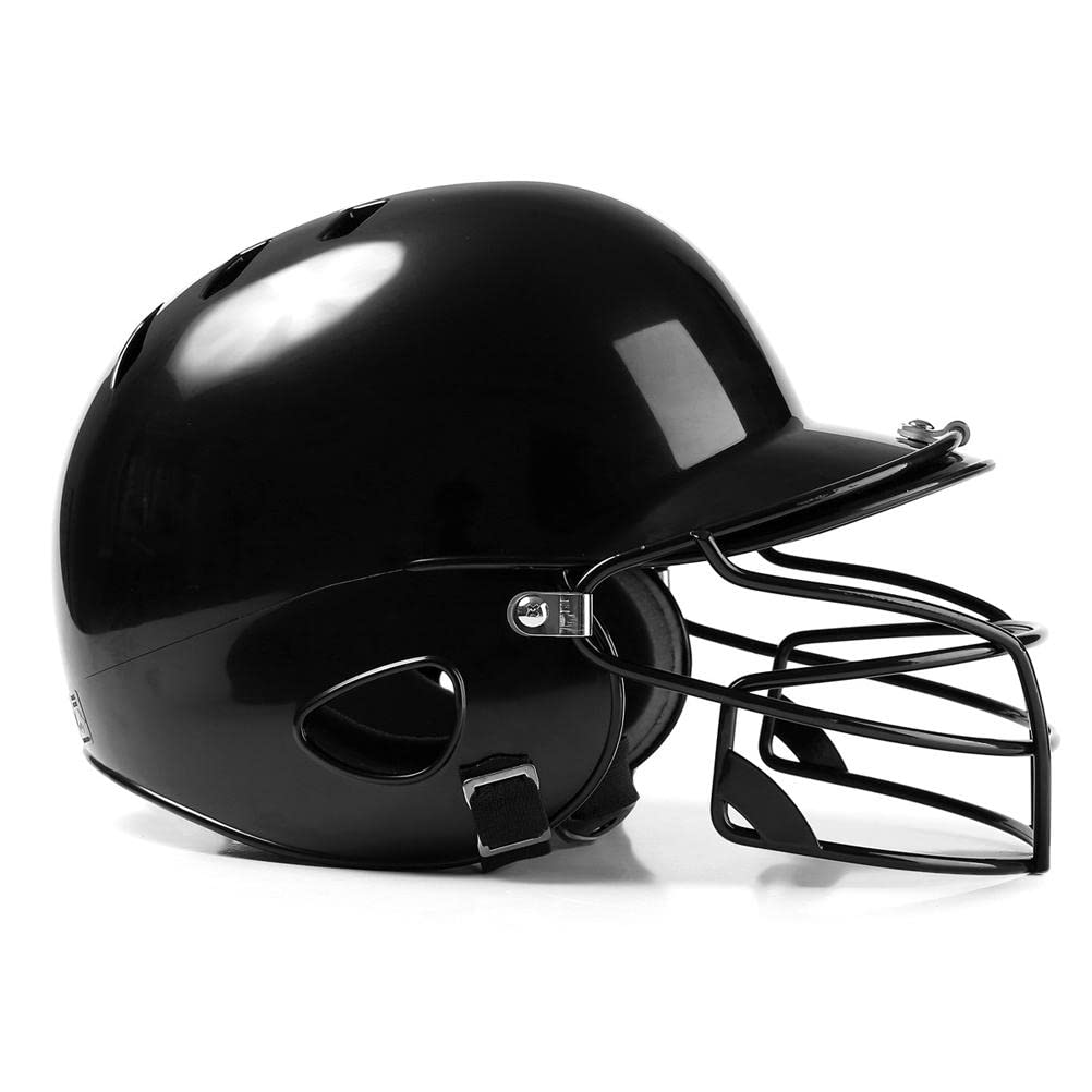 Softball Helmet, ABS Foam Pads Baseball Softball Batting Helmet with Face Cover for Baseball Sports, Games, Training (black)
