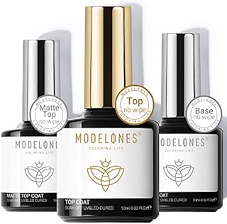 modelones Gel Top Coat Base Coat for Gel Nail Polish, 3Pcs 10ml No Wipe Matte & Shiny Top Coat, Long Lasting High Gloss and Matte Effects DIY at Home