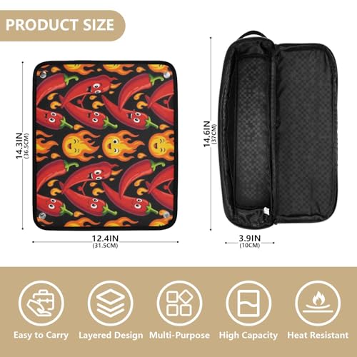 Bolsa organizadora y tapete resistente al calor para herramientas de cabello, diseño portátil en negro con pimienta roja picante miniatura 4