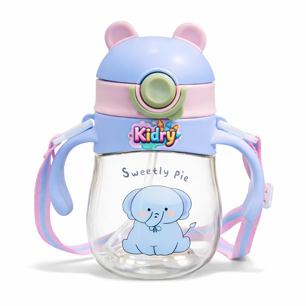 Bite Resistant Soft Silicone Straw Sipper Cup with Handle, with Weighted Straw, Sippy Cup with Anti Spill Lock, BPA Free, 300 ml,Cute Design Training Cup for Kids (Blue)-image-12