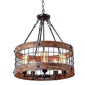 Anmytek Round Wooden Chandelier Metal Pendant Five Lights Decorative Lighting Fixture Antique Ceiling Lamp (Five Lights) 51 q3rC89LL. SS280
