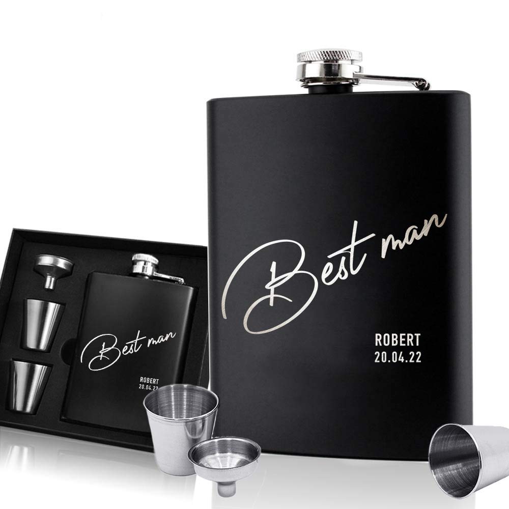 EDSG Personalised Hip Flask | Engraved Stainless Steel Whisky Flask 6oz Pocket Flask | Custom Gift for Best Man Groomsman Father Wedding Birthday Christmas | Hand Finished in UK (Best Man)