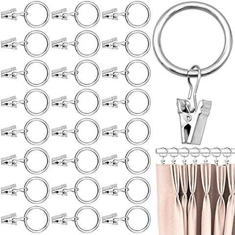 Cisolen 40 pieces curtain ring with clips, curtain rings, stainless metal, 25 mm inner diameter for curtains and curtain rods Cover