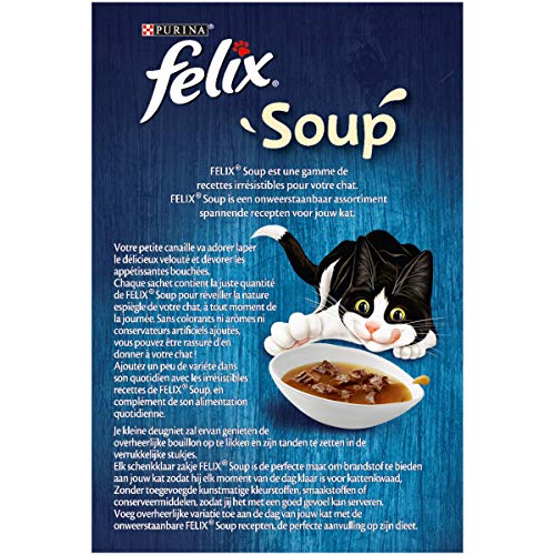 FELIX Soup, Suppe für Katzen mit zarten Stückchen, Geschmacksvielfalt vom Land, 8er Pack (8 x 6 Beutel à 48g) – Bild 4