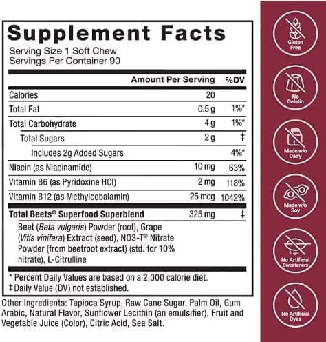 Miniatura 2 de Factar Total Beet' Masticables suaves, energía saludable, bayas de acai, 90 unidades