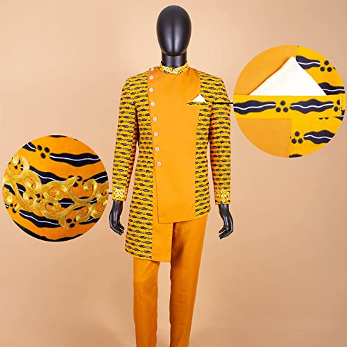 African Suits for Men Single Breasted Embroidery Print Blazer and Pants Set Dashiki Outfits3