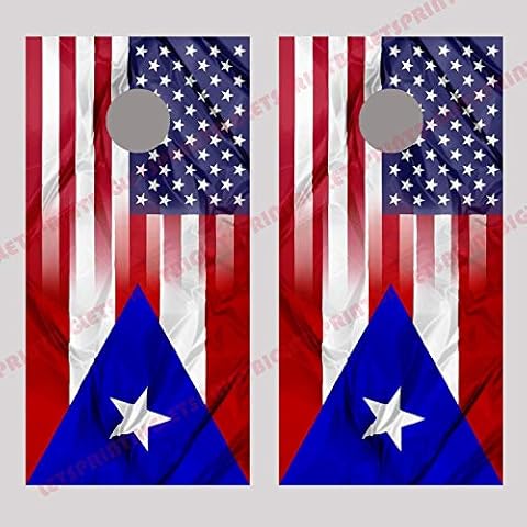 Lets Print Big American Puerto Rico Flag Blend Cornhole Board Decal Wrap Cover