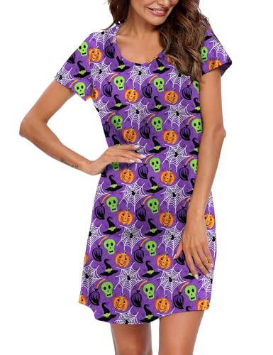 Image of ENJOYNIGHT Womens Cotton Nightgown Short Sleeve Sleepshirt Print Nightshirt