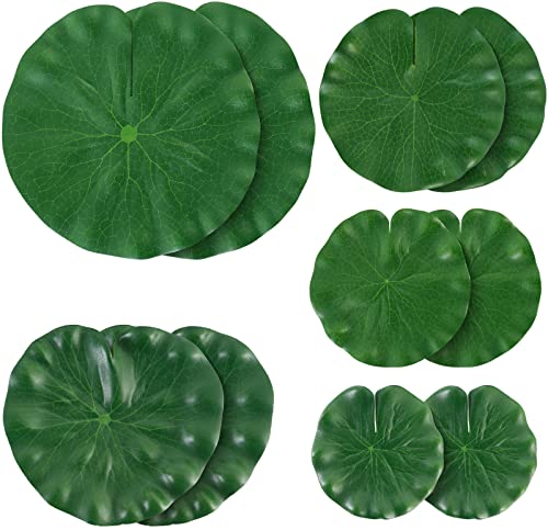 AIQINHU 10 Pcs Artificial Lily Pads for Pond Pool, 5 Sizes Realistic Floating Foam Lotus Leaves, Large Plastic Water Lily Pads Leaves for Pond Pool Fountain Garden Decoration