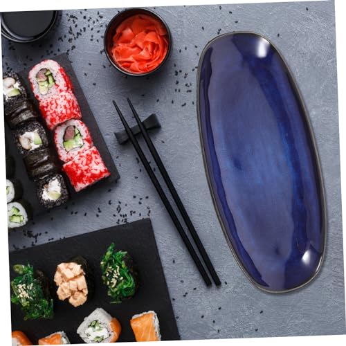 Plato pequeño de cerámica azul para sushi miniatura 4