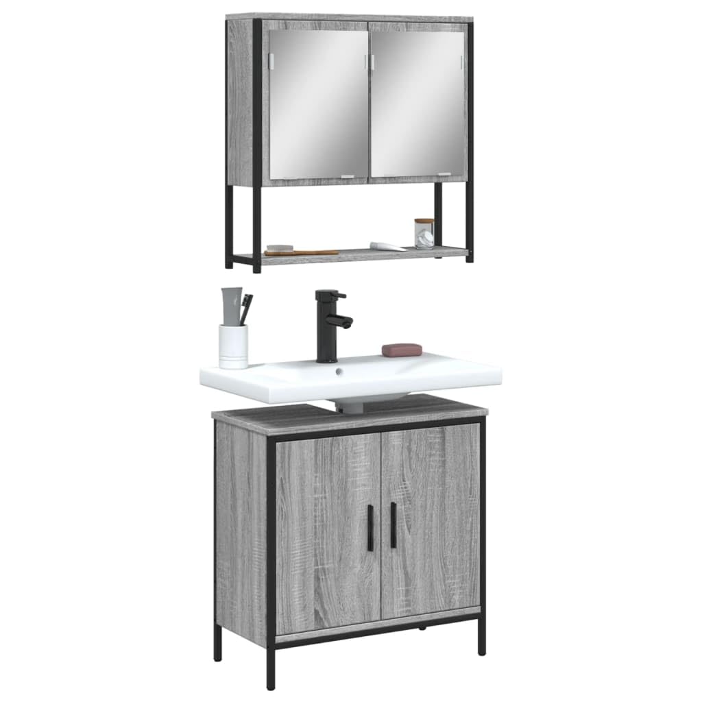 2-częściowy zestaw mebli łazienkowych Sonoma z materiału drewnopochodnego z szafką pod umywalkę i szafką z lustrem, 60 x 30 x 60 cm i 60 x 16 x 60 cm, montaż ścienny dla porządku w pralni