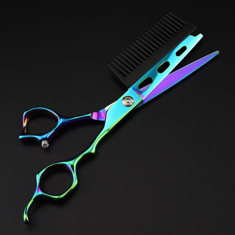 Haarschneideschere, 6 Zoll, professionelle JP440c-Stahl-Grün, 2-in-1-Haarschneideschere mit Kamm, Haarschnitt, Friseurschere, Haarschneideschere