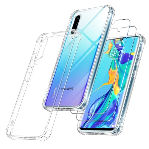 Vauki Coque pour Huawei P30 avec 2 Protection D'écran Verre Trempé, TPU Bumper Transparente Case, [Coussin d'air Intégré] Antichoc Antirayures Anti-Jaunissement...
