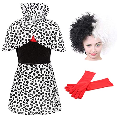 ILOVEFANCYDRESS Ragazze Evil Cane Donna Dalmata Stampa Costume & Parrucca Ideale per da Bambina per la Scuola Book Week + Giornata Mondiale del Libro Costume - Nero, 12-13 Years
