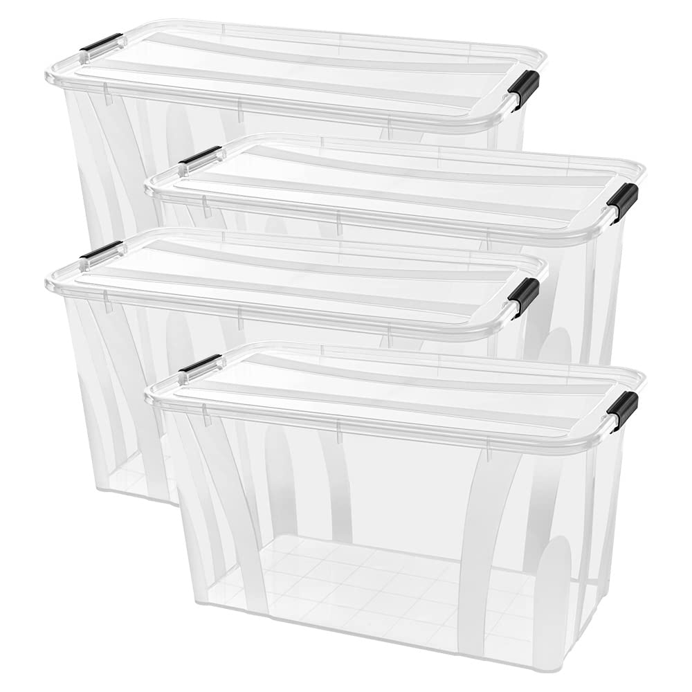 Anzio - Scatola Portaoggetti Plastica con Coperchio, 32 l, 4 pezzi