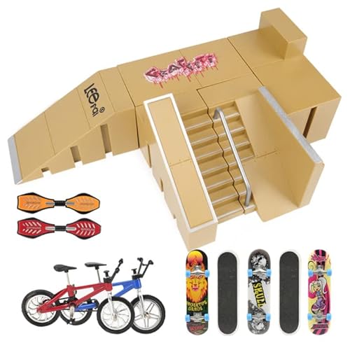 M.a.k Fingerboard Skatepark Set 14Pcs Finger Skateboard Ramp 5Pcs With 9Pcs Mini Finger Toys Including Finger Skateboards, Finger Bike, Fingerboard Skate Park, Finger Skateboard Set For Kids Gift #TOP2