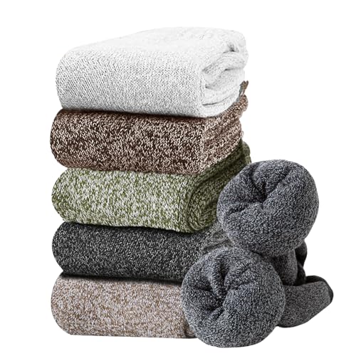 Image of Josnown Thermal Warm Boot Socks for Women, 5 Pairs Winter Thick Cozy Hiking Crew Comfy Socks Full Cushioned, Size 5-10