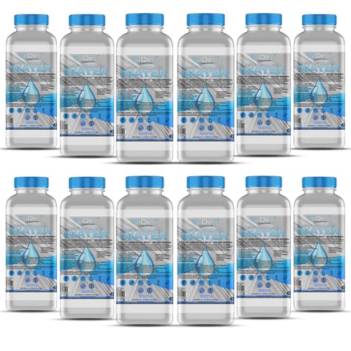 GiDeli Agua desmineralizada, 12 x 1 l, agua destilada para planchas, baterías, radiadores, humidificadores, acuarios y laboratorios agua sin cal, inodoro, transparente