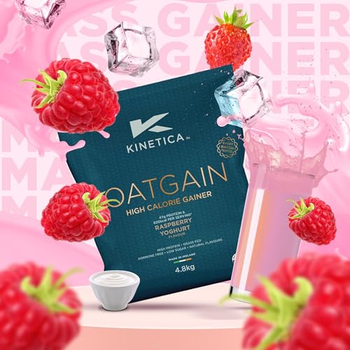 Kinetica Sports OatGain Weight Gainer - Raspberry Yoghurt Flavour | 630 Cal, 46g Protein & 82g Carbs/Serve, 30 Servings/4.8Kg | Optimum Grass Fed Protein Supplement | High Calorie & Easy Mixability - Image 3