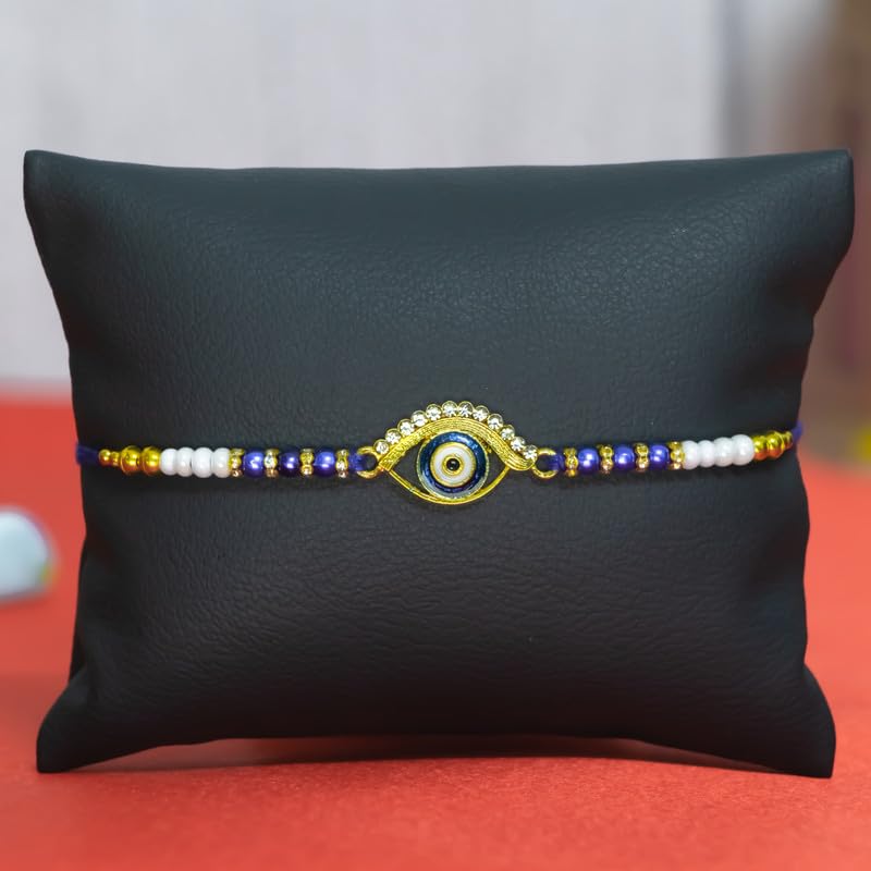 Image of Canton Rakhi With Chocolate Gift Combo, Pack of 3 Designer Rakhi For Brother With Chocolate Gift, Roli & Greeting Card (Design-4, Rakhi With Celebration)