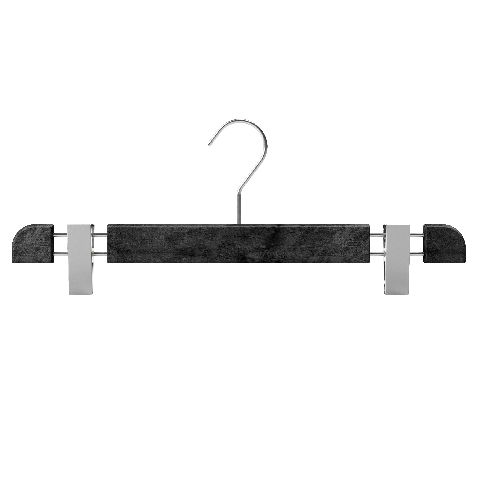 Mainetti Appendini per Gonne, Pantaloni Uomo Donna, Grucce in Plastica Salvaspazio, con Clip Antiscivolo in Metallo, Effetto Venature Legno, Made in Italy, Set 10 Pezzi (Nero, gancio zincato, 38 cm)