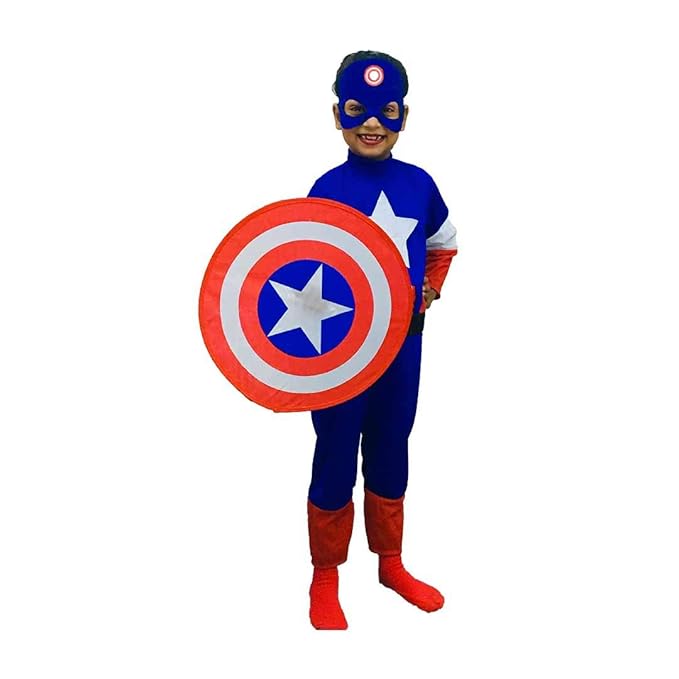 ITSMYCOSTUME Superhero Costume Dress Complete Set of 3(Jumpsuit,Shield,Mask) for Kids Fancy Dress Costume?