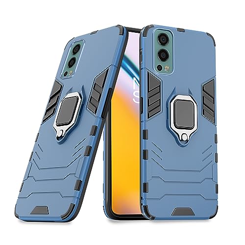 Image of Pikkme Back Cover for OnePlus Nord 2 5G | 360 Protection | Ring Holder | Kickstand | Tough Armor Case (Blue)